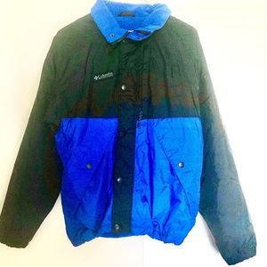 Columbia Winter Jacket Coat Black Blue Yellow Mens Full Zip Up, Snap, Zip Pocket